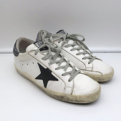 Golden Goose Superstar Glitter Heel Tab Sneakers White & Black Leather Size 38