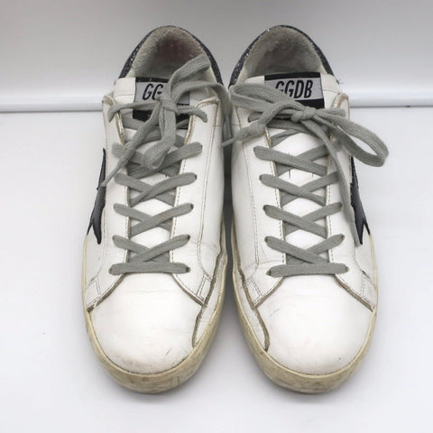 Golden Goose Superstar Glitter Heel Tab Sneakers White & Black Leather Size 38