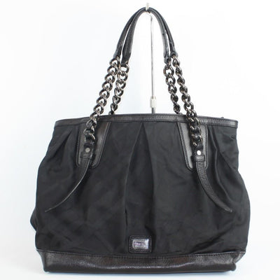 Black Nylon Check Chain Tote