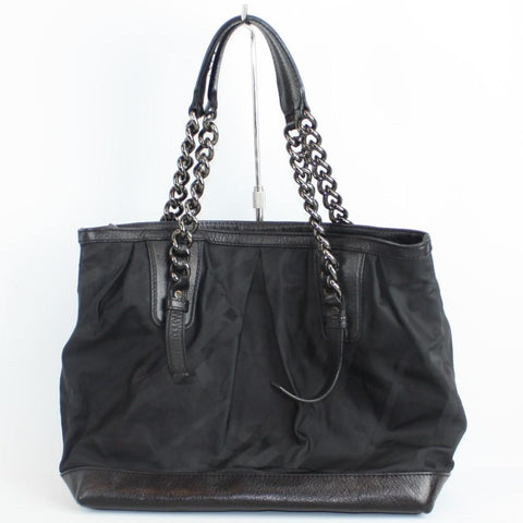 Black Nylon Check Chain Tote