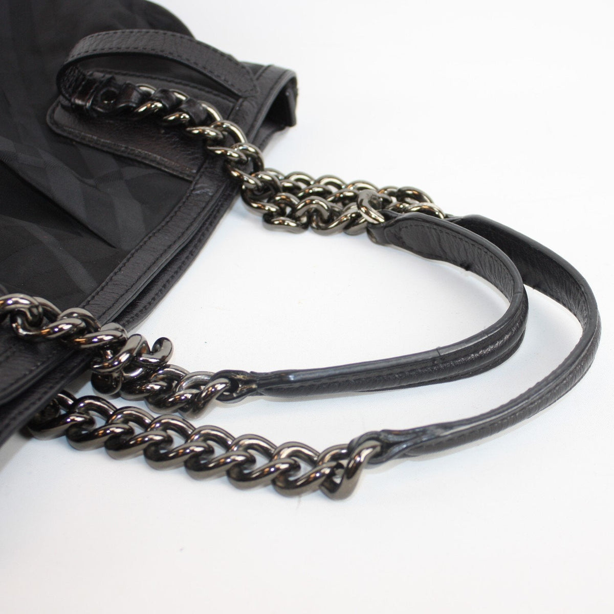 Black Nylon Check Chain Tote