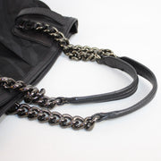 Black Nylon Check Chain Tote