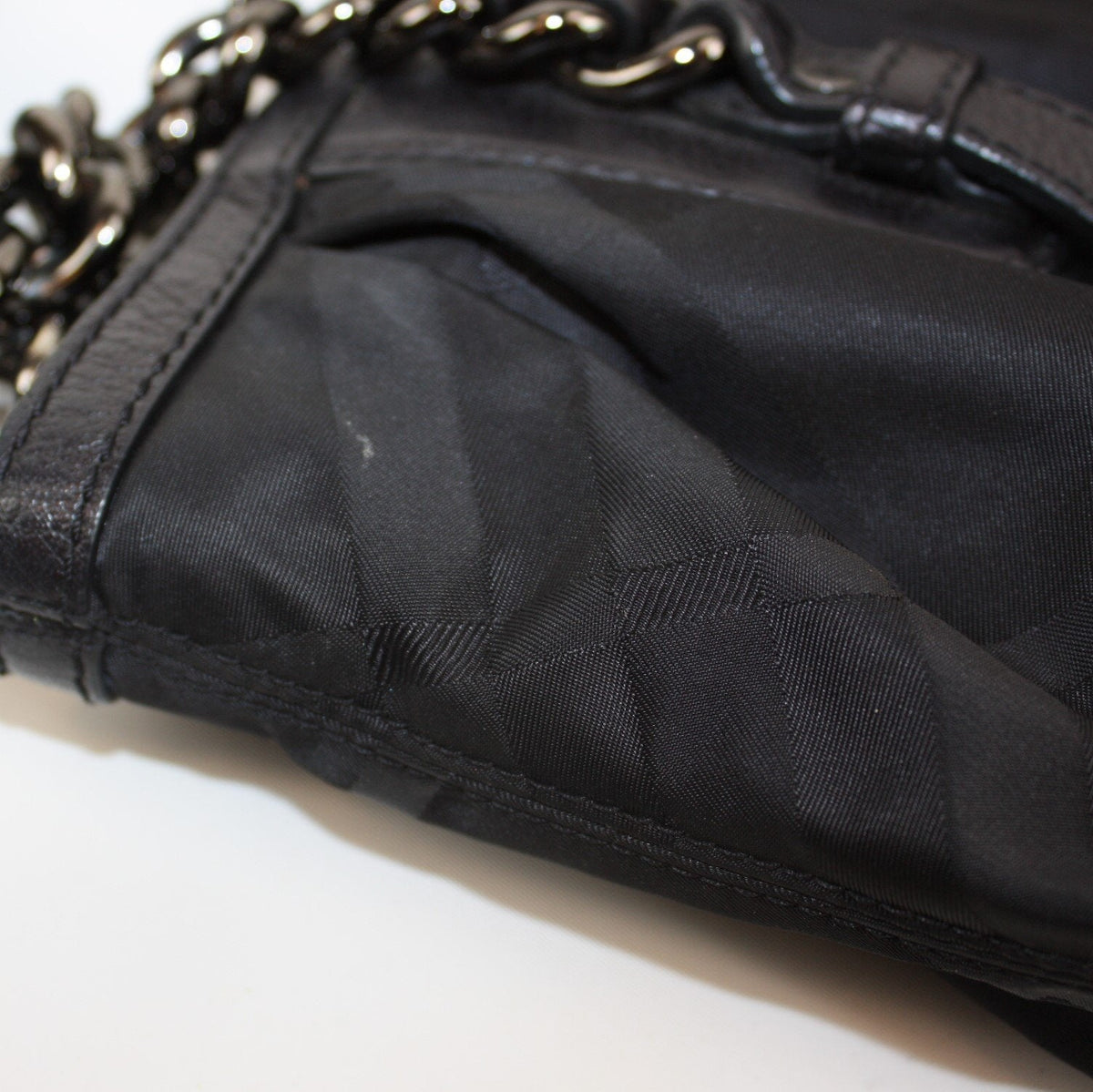 Black Nylon Check Chain Tote