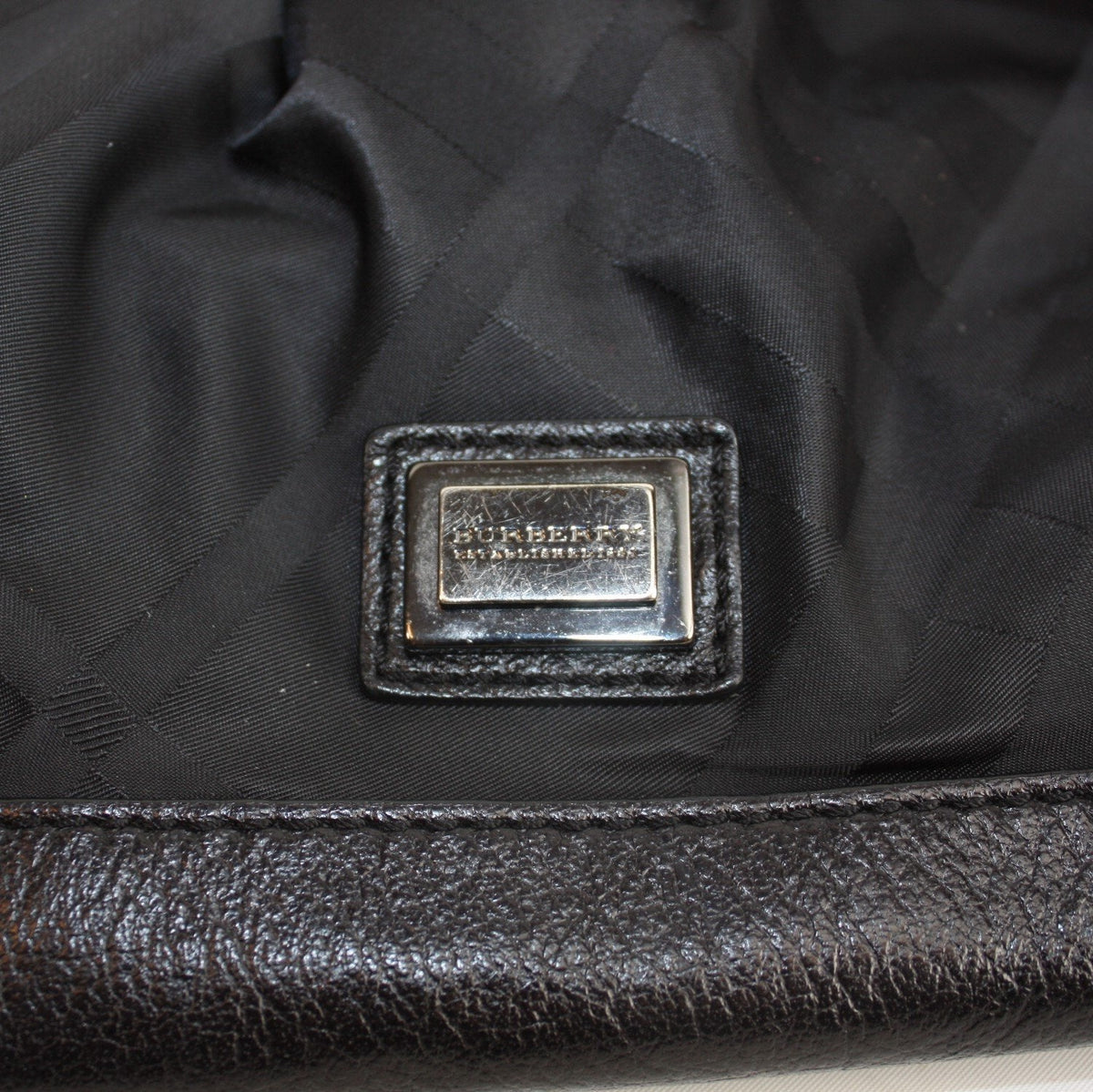Black Nylon Check Chain Tote