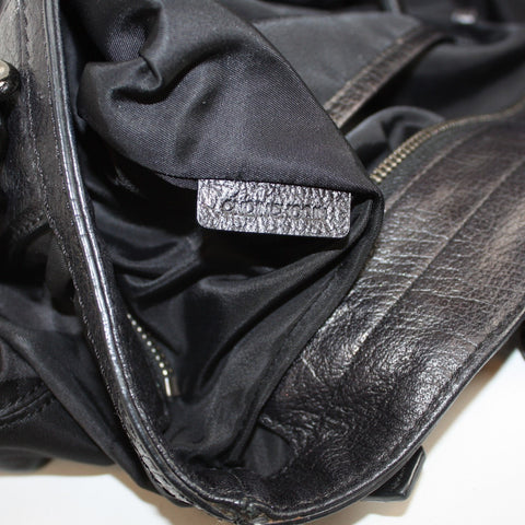 Black Nylon Check Chain Tote