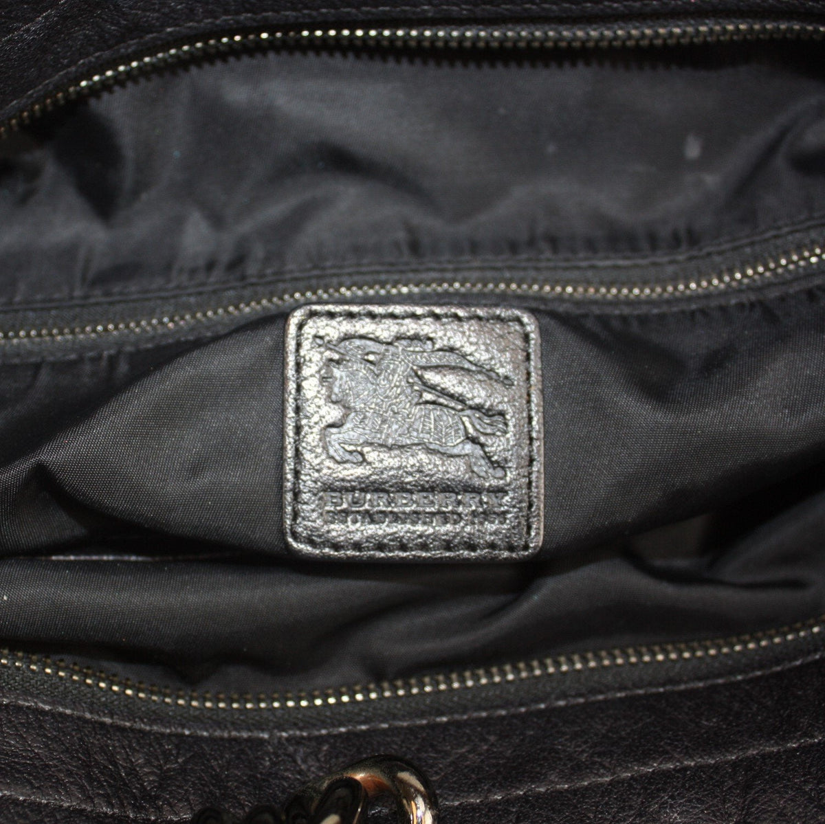 Black Nylon Check Chain Tote