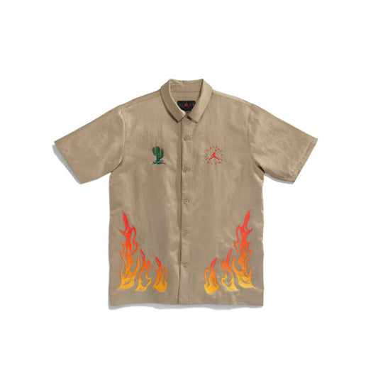NIKE AIR JORDAN X TRAVIS SCOTT CACTUS JACK BUTTON DOWN KHAKI SHIRT (NEW) -