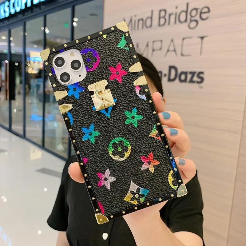 Colorful retro flower square phone case lbcase