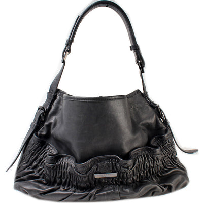 Ruched Leather Hobo Large