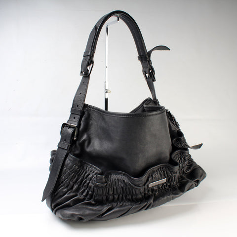 Ruched Leather Hobo Large