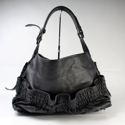 Ruched Leather Hobo Large