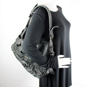 Ruched Leather Hobo Large