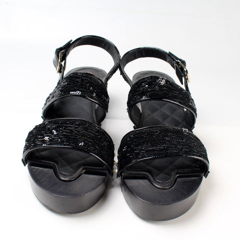 Hinged Sequin & Pearl Sandals Size 41.5