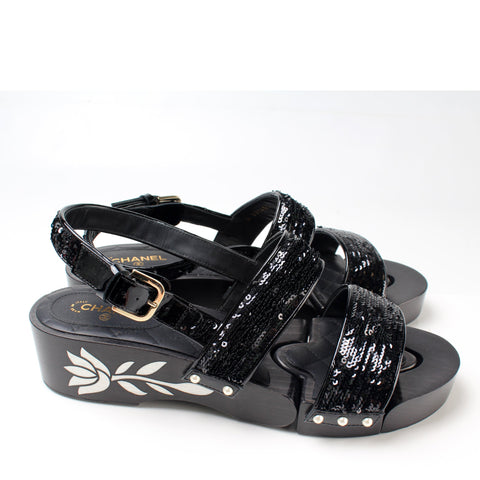 Hinged Sequin & Pearl Sandals Size 41.5