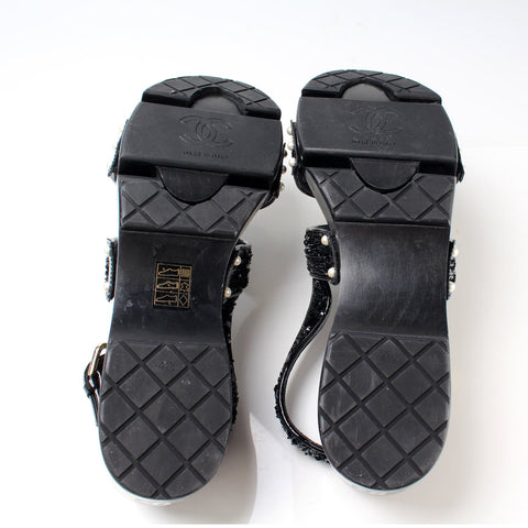 Hinged Sequin & Pearl Sandals Size 41.5