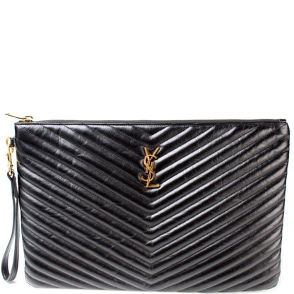 Monogram Chevron Leather Clutch