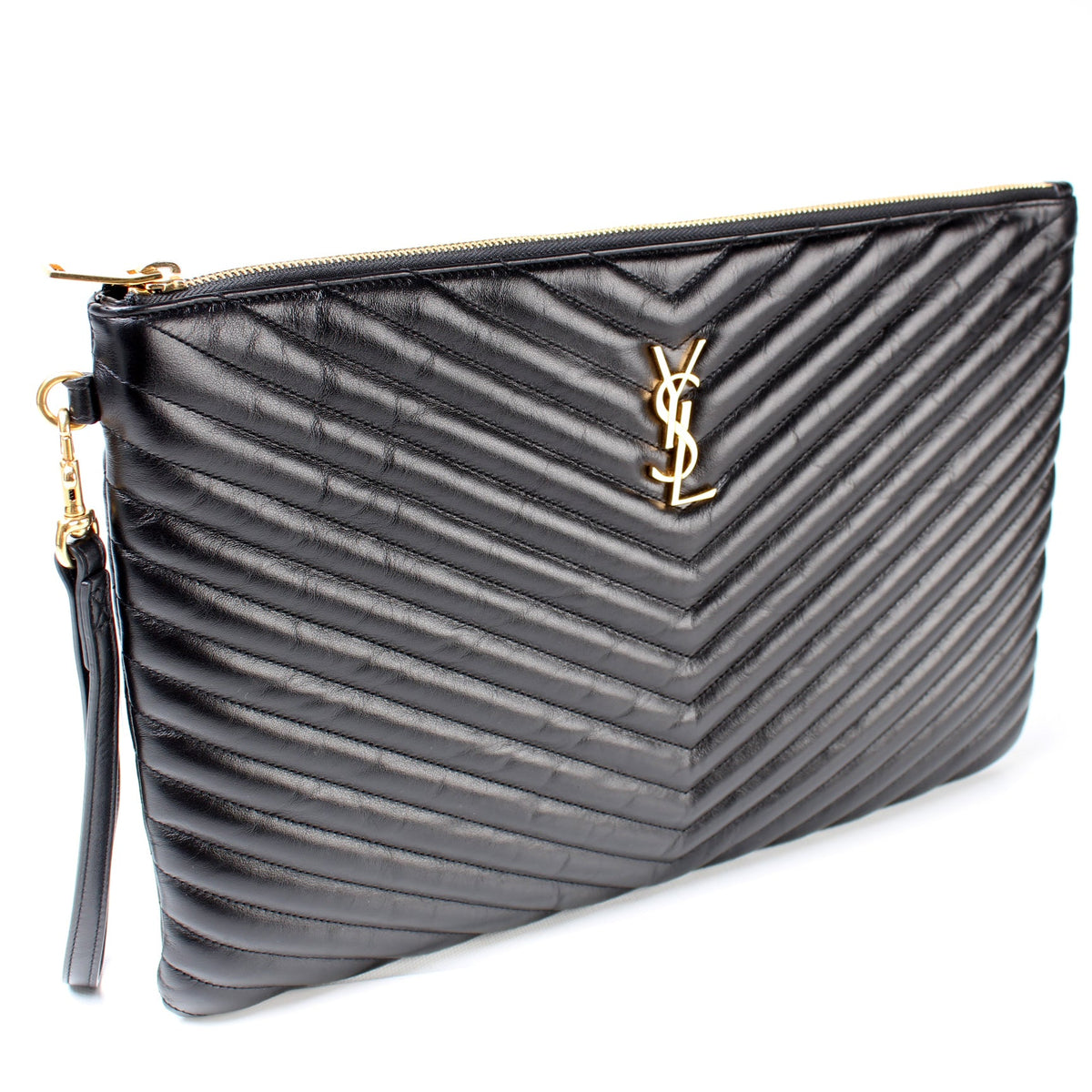 Monogram Chevron Leather Clutch