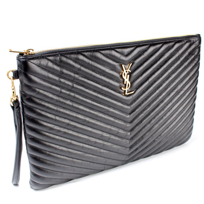 Monogram Chevron Leather Clutch