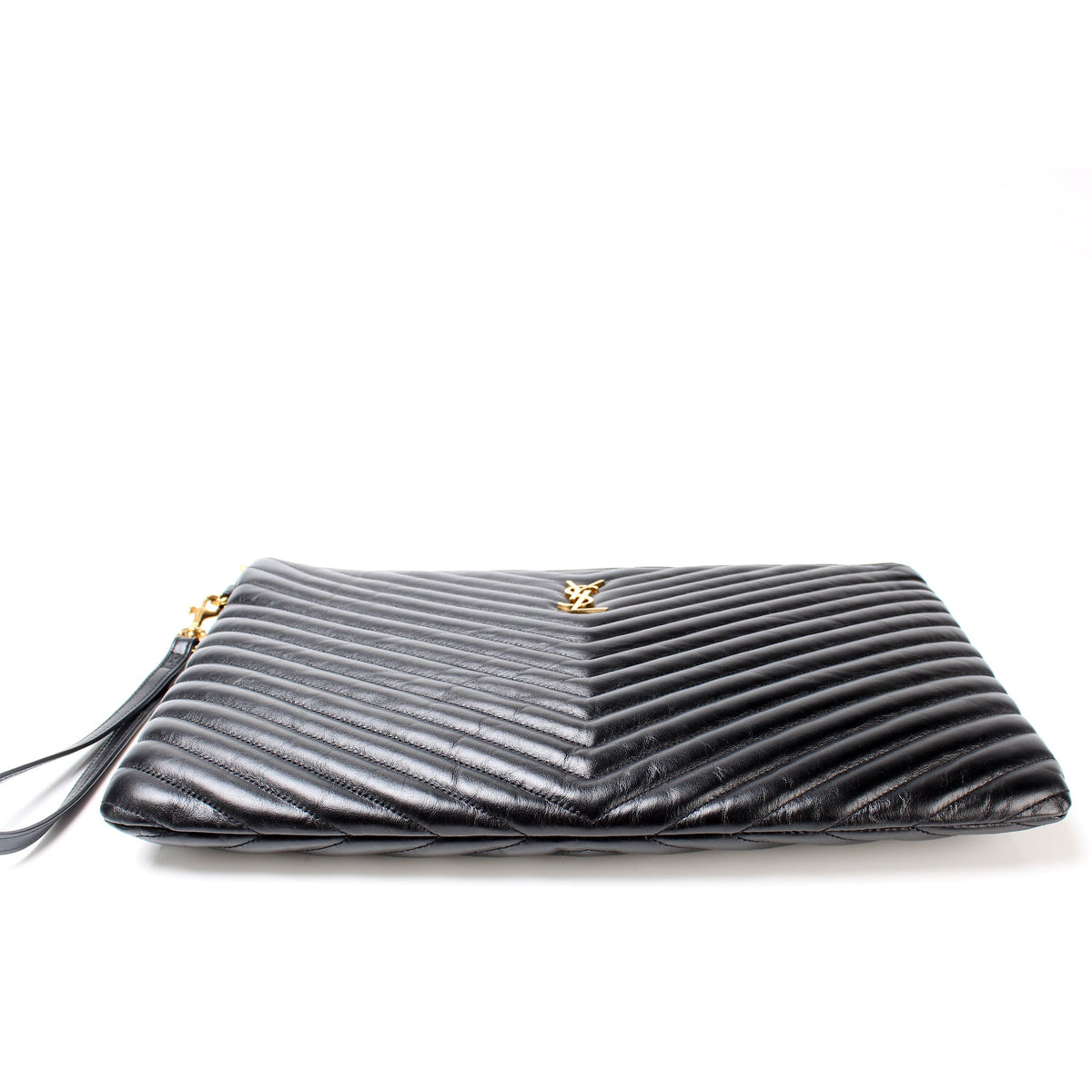 Monogram Chevron Leather Clutch