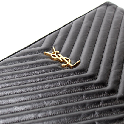Monogram Chevron Leather Clutch