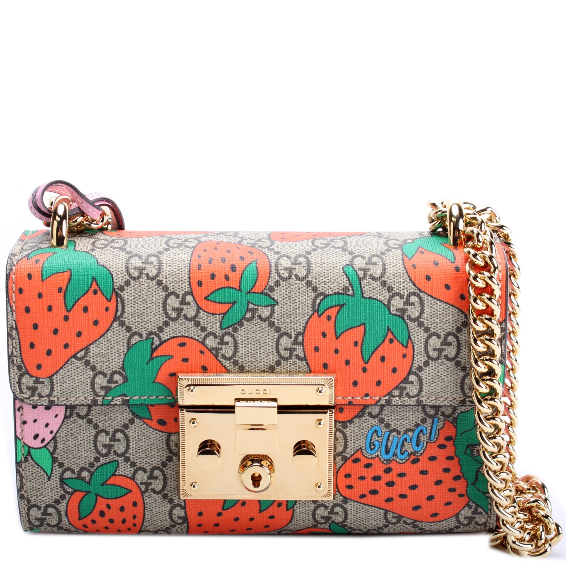 409487 GG Supreme Strawberry Small Padlock Shoulder Bag lbcase