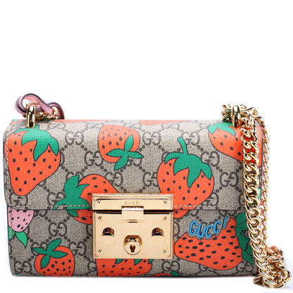 409487 GG Supreme Strawberry Small Padlock Shoulder Bag lbcase