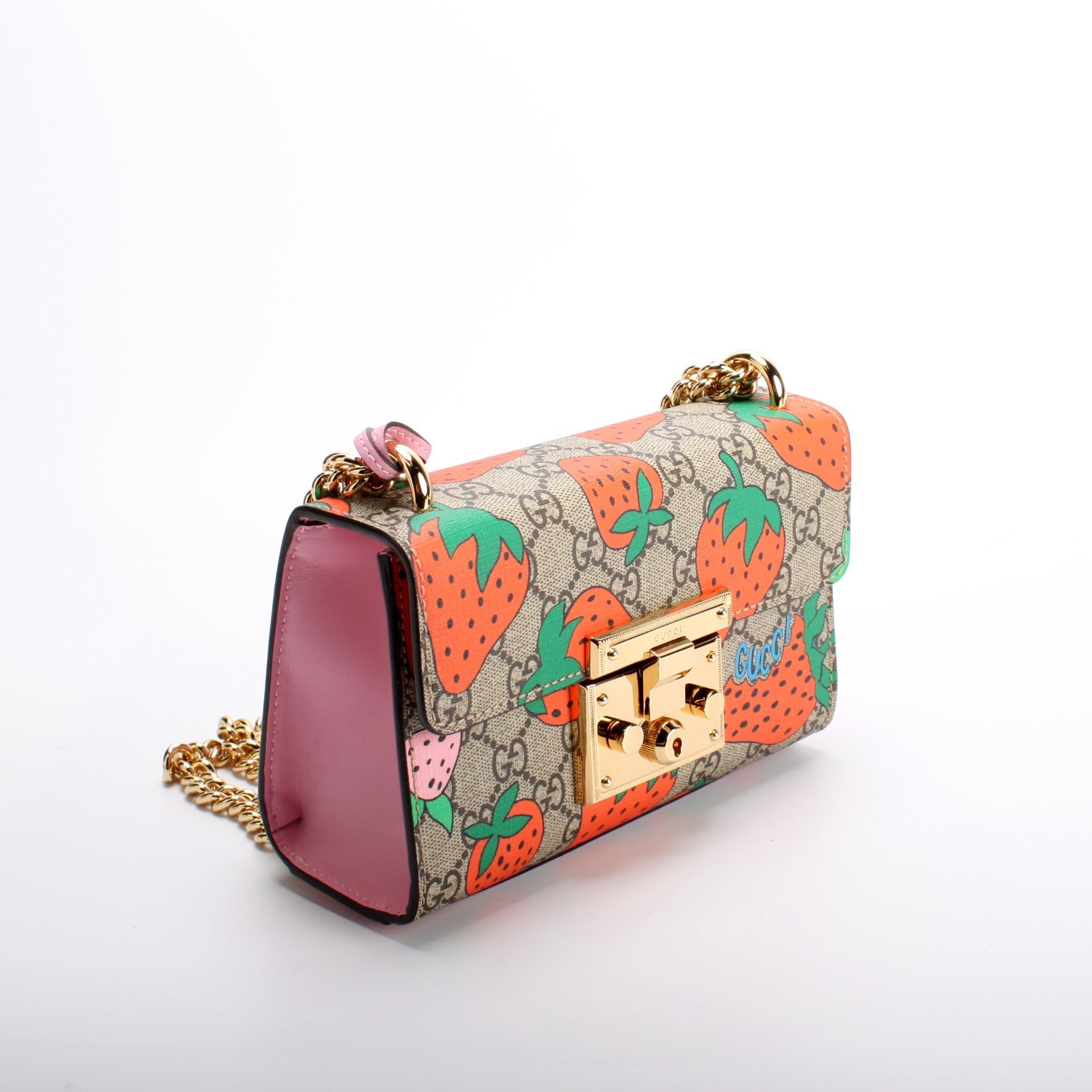 409487 GG Supreme Strawberry Small Padlock Shoulder Bag lbcase