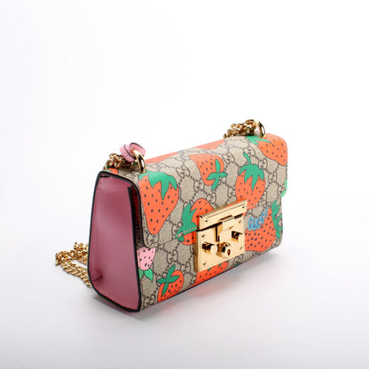 409487 GG Supreme Strawberry Small Padlock Shoulder Bag lbcase