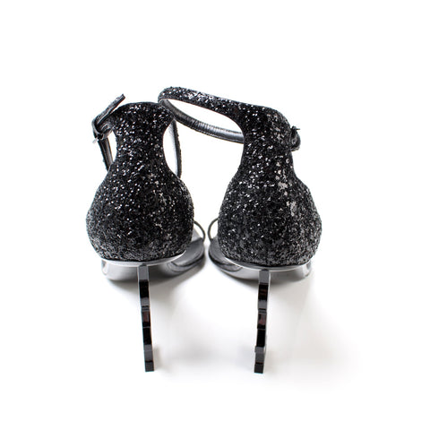 YSL Monogram Sandal Heels Glitter Size 41