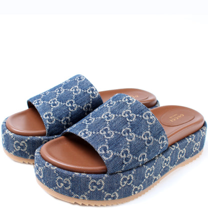 GG Denim Platform Slides Size 39.5 lbcase