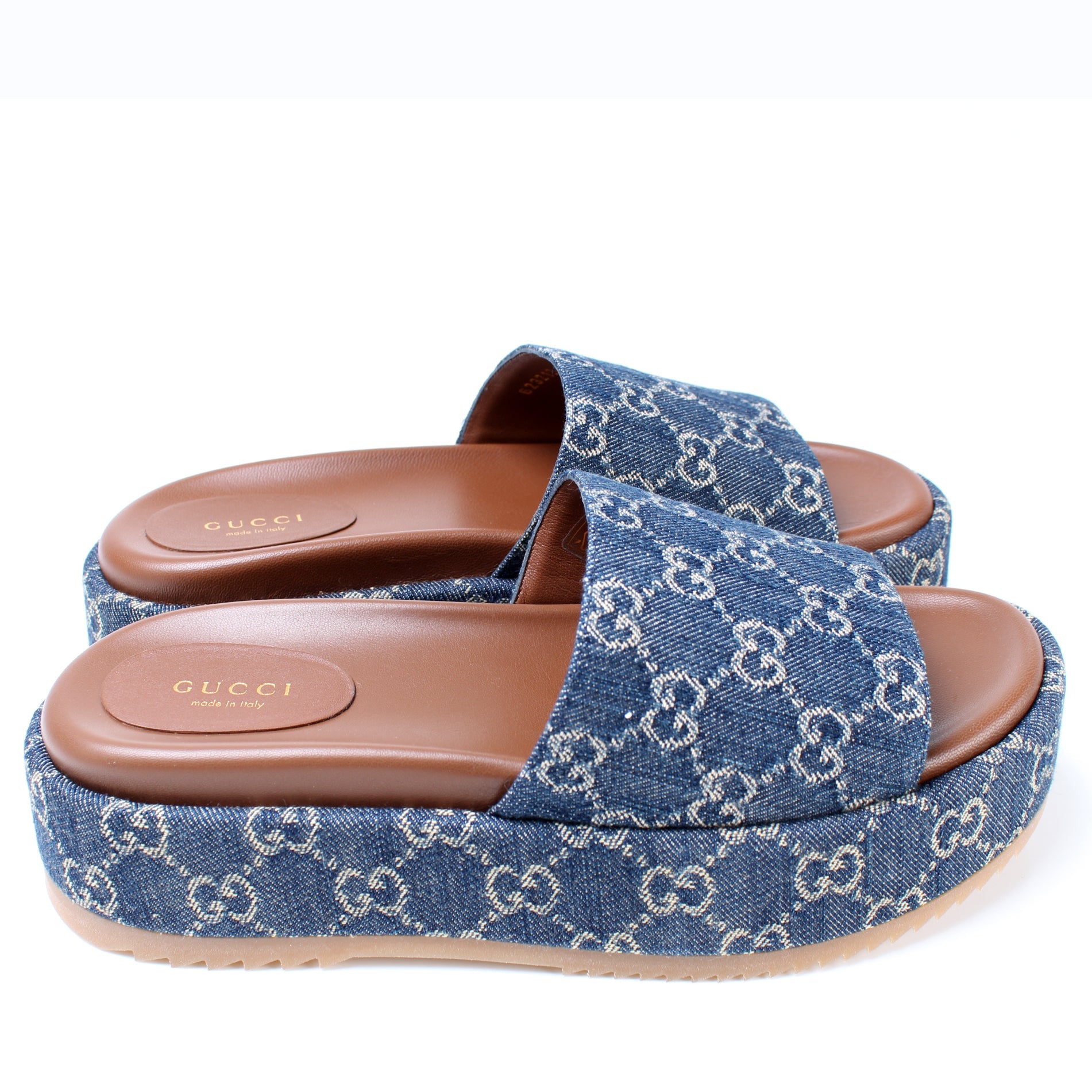 GG Denim Platform Slides Size 39.5 lbcase
