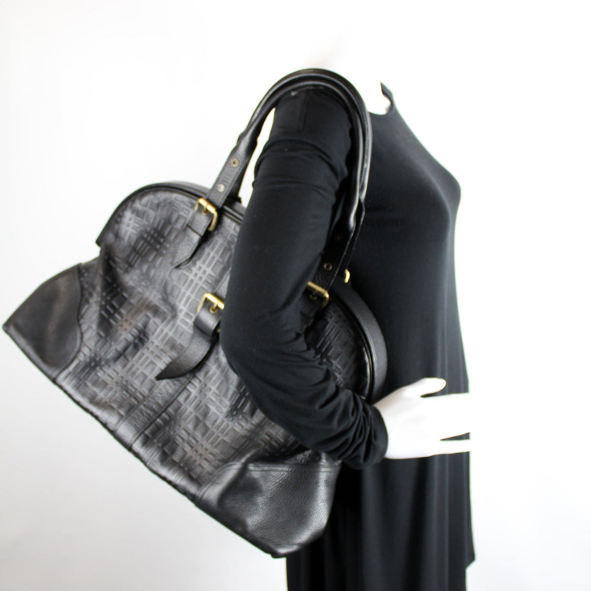 Check Leather Large Hinge Bag