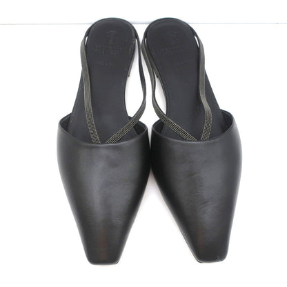 Brunello Cucinelli Monili-Embellished Mules Black Leather Size 39 Slip-On Flats