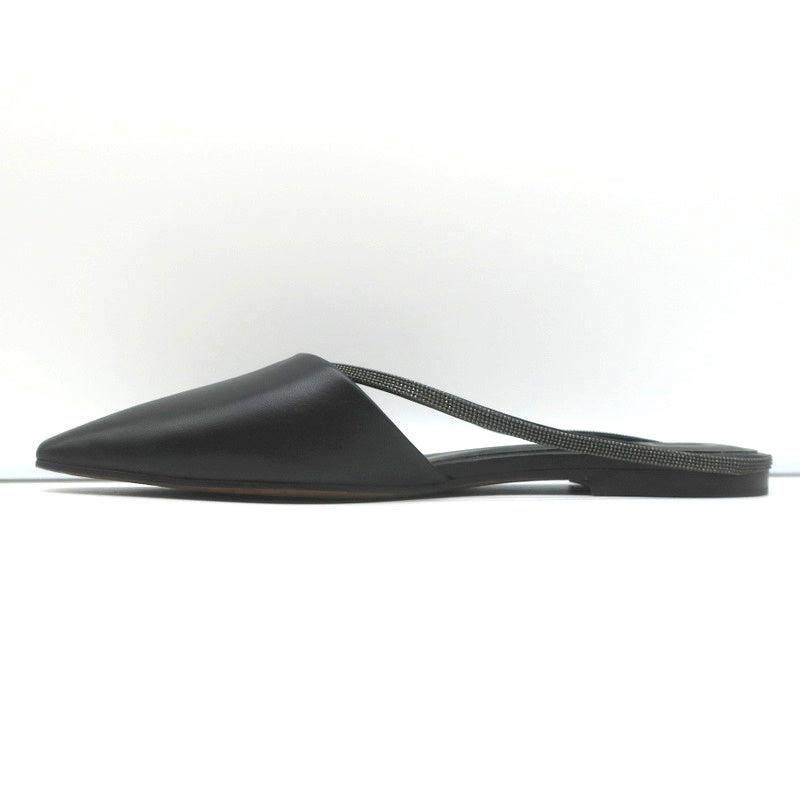 Brunello Cucinelli Monili-Embellished Mules Black Leather Size 39 Slip-On Flats