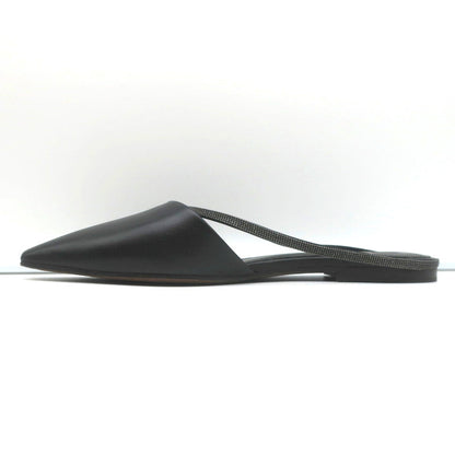 Brunello Cucinelli Monili-Embellished Mules Black Leather Size 39 Slip-On Flats