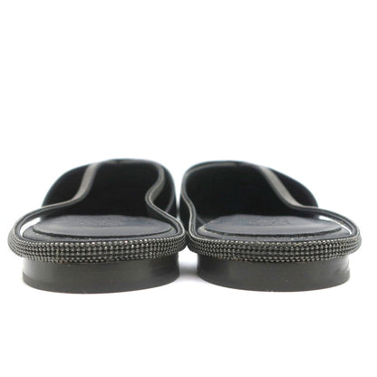 Brunello Cucinelli Monili-Embellished Mules Black Leather Size 39 Slip-On Flats
