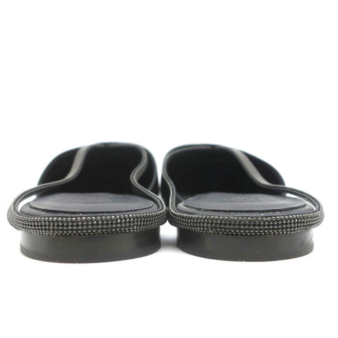 Brunello Cucinelli Monili-Embellished Mules Black Leather Size 39 Slip-On Flats