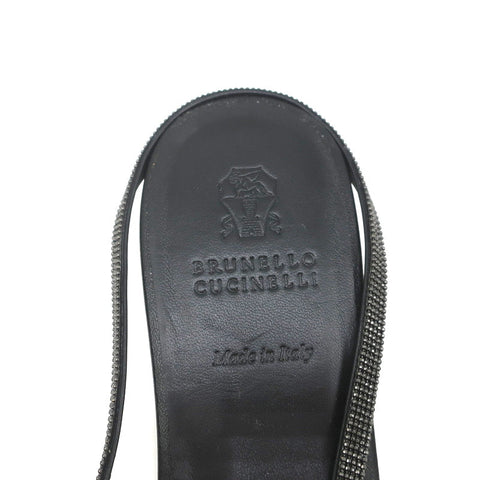 Brunello Cucinelli Monili-Embellished Mules Black Leather Size 39 Slip-On Flats