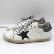 Golden Goose Superstar Glitter Heel Tab Sneakers White & Black Leather Size 38