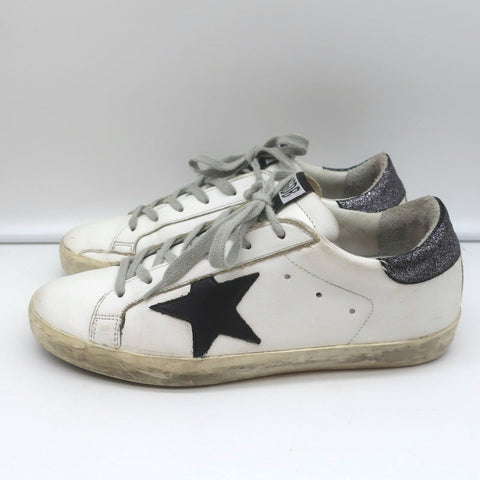 Golden Goose Superstar Glitter Heel Tab Sneakers White & Black Leather Size 38