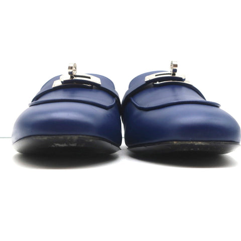 Hermes Oz Kelly Mules Bleu Maritime Leather Palladium Hardware Size 39
