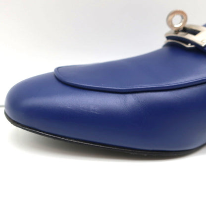 Hermes Oz Kelly Mules Bleu Maritime Leather Palladium Hardware Size 39