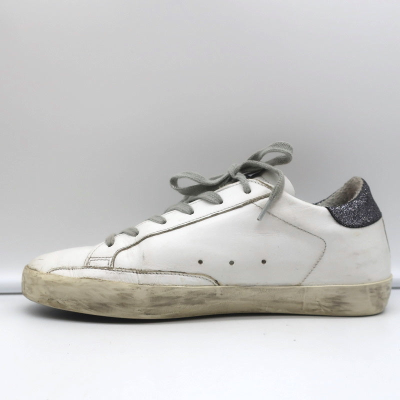 Golden Goose Superstar Glitter Heel Tab Sneakers White & Black Leather Size 38