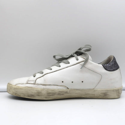 Golden Goose Superstar Glitter Heel Tab Sneakers White & Black Leather Size 38