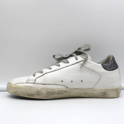 Golden Goose Superstar Glitter Heel Tab Sneakers White & Black Leather Size 38