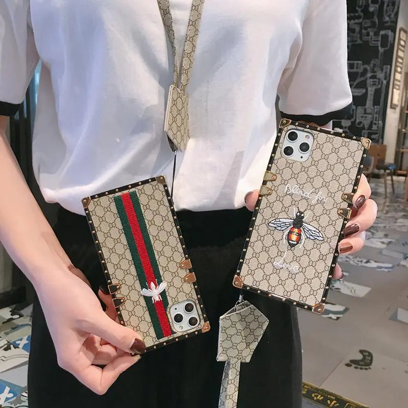 Bee embroidery square phone case lbcase