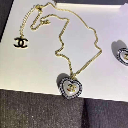 Summer Fashion Love Pendant Diamond Necklace Earring Set lbcase