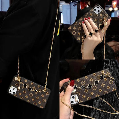 Retro flower diagonal back chain phone case lbcase