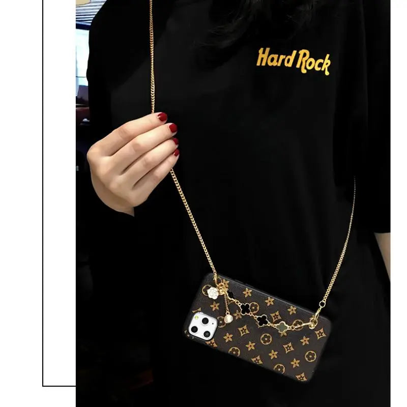 Retro flower diagonal back chain phone case lbcase