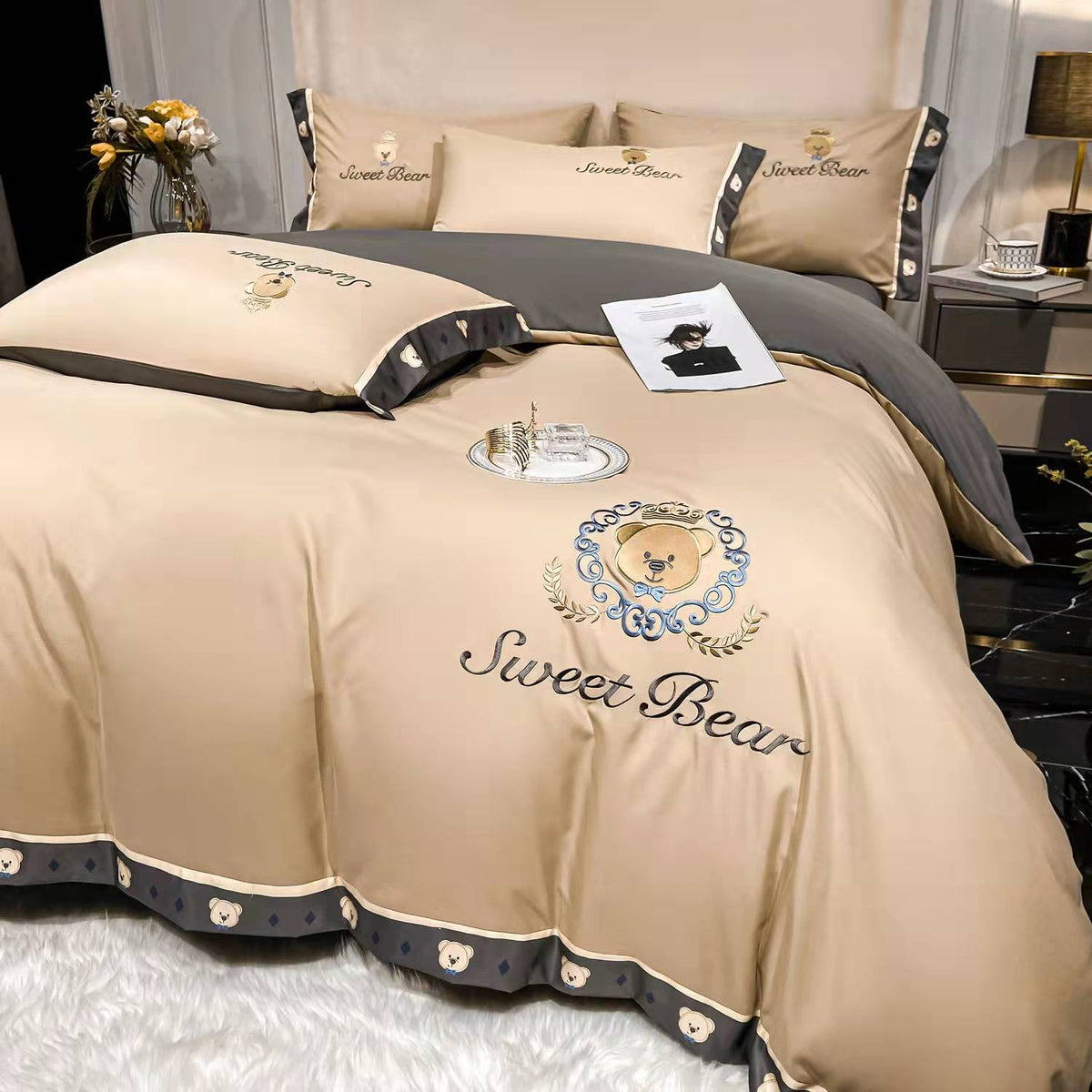 High-end Embroidered skin-friendly brushed cotton Four-Piece Suit  Bed Supplies lbcase